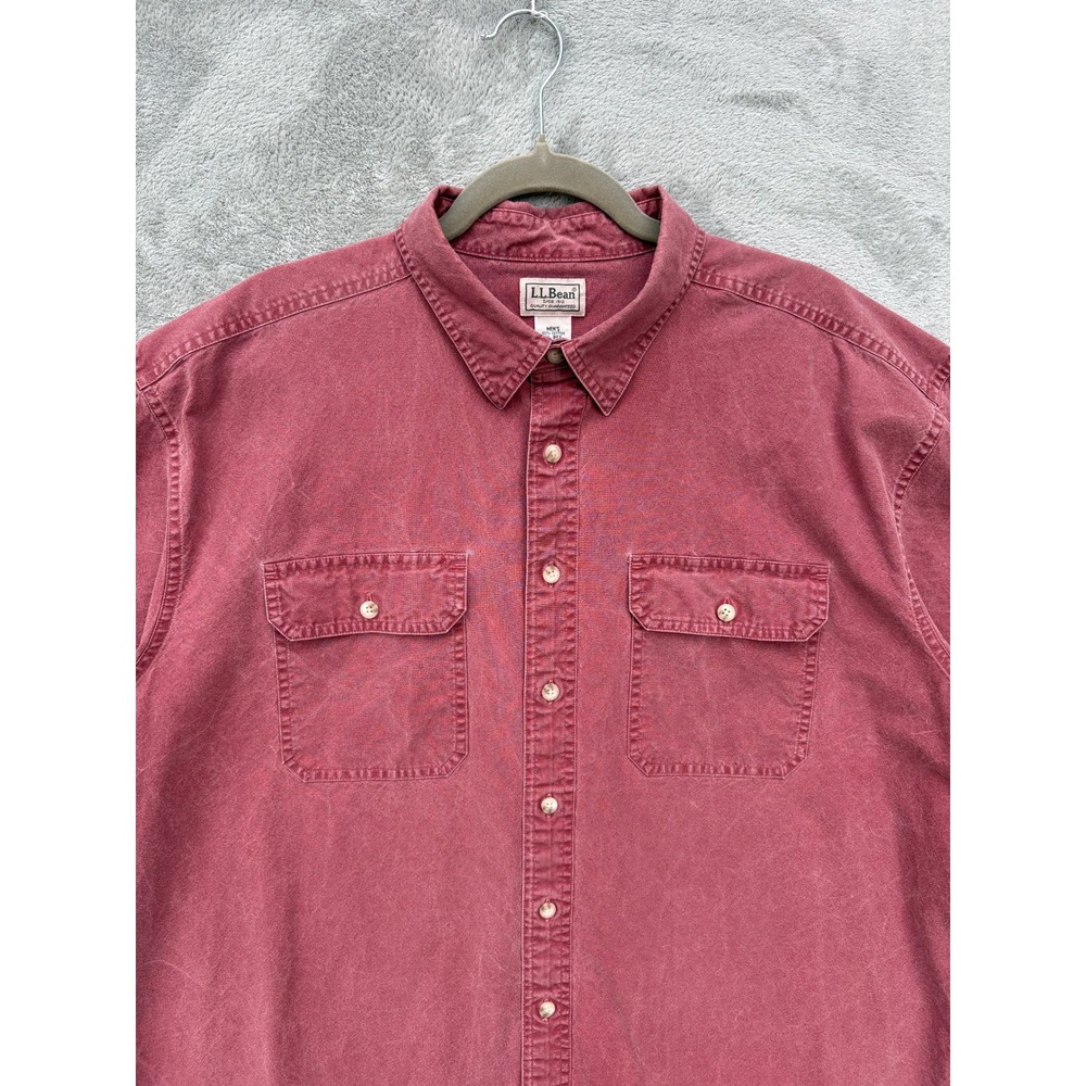 Vintage LL Bean Short Sleeve Button Down Shirt XL Faded Red Cotton Twill Chore - Picture 2 of 7